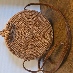 NWOT Round Woven Ratan Tan Crossbody Bag